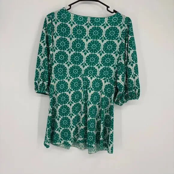 Vintage Max Studio Green Geo Print Babydoll V-Neck Top Size MP 90s y2k - Picture 5 of 8